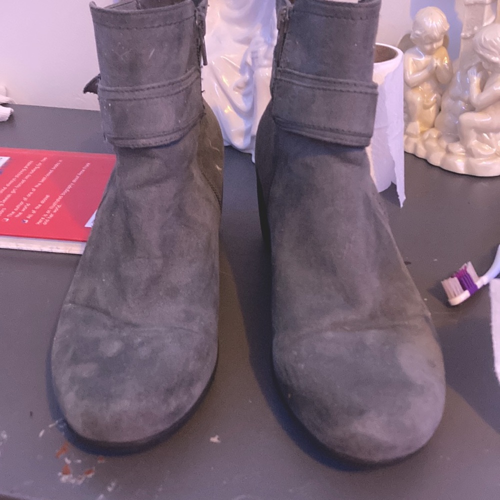 Grey high heel boots